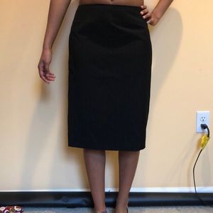 Black pin stripe midi skirt